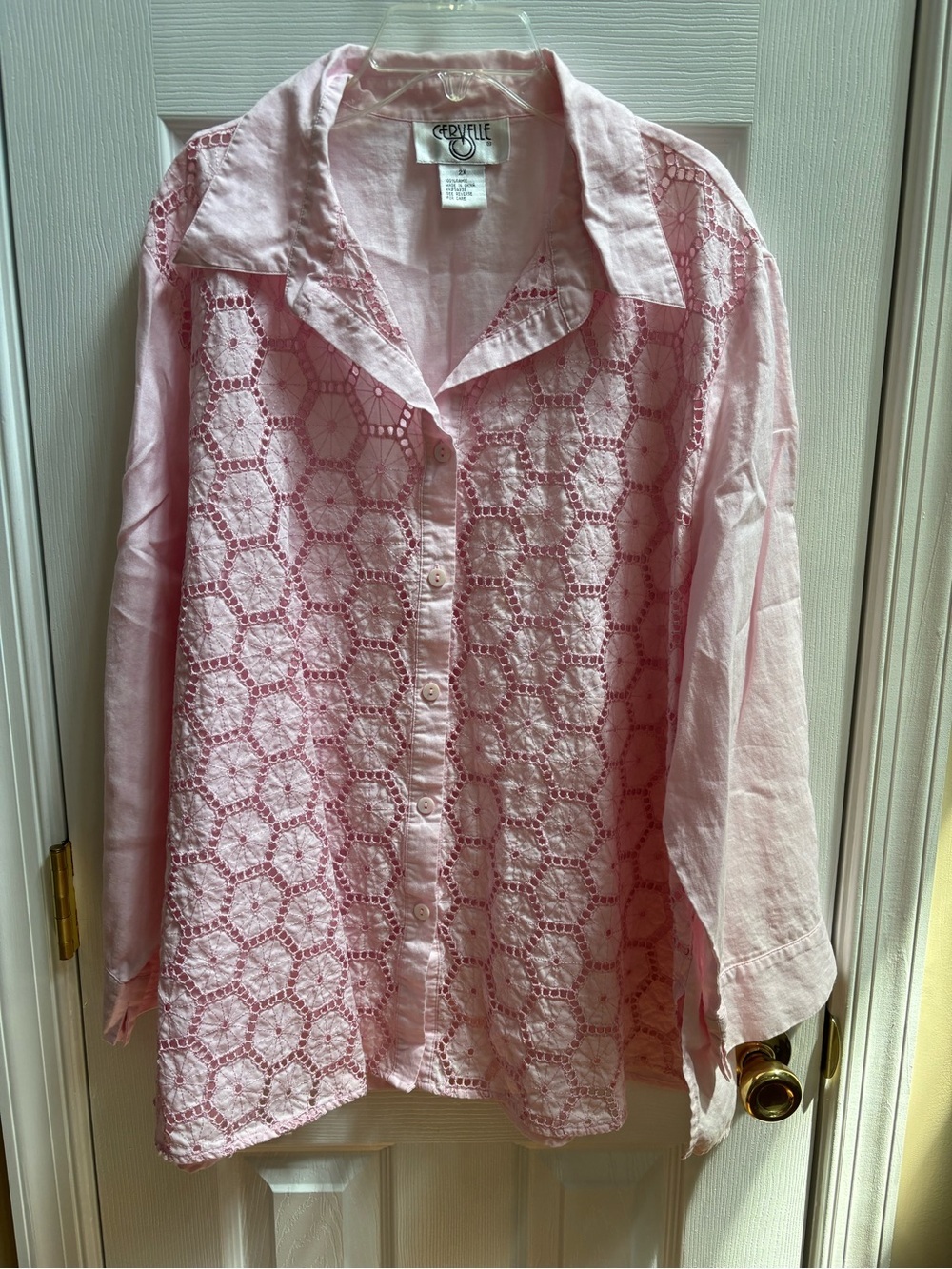 Boutique Brand Woman’s Pink Crochet Like Button-Front Top, Size 2x, NWOT